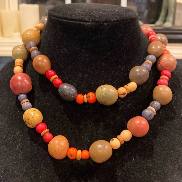 Tagua Nut and Acai Nut Beaded Necklace AKA Vegetable Ivory.   Comes From Palms - Picture 5 of 11